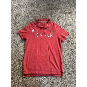 AMERICAN EAGLE Red Polo Shirt Short Sleeve Graphic 90s Y2K Preppy Casual LARGE